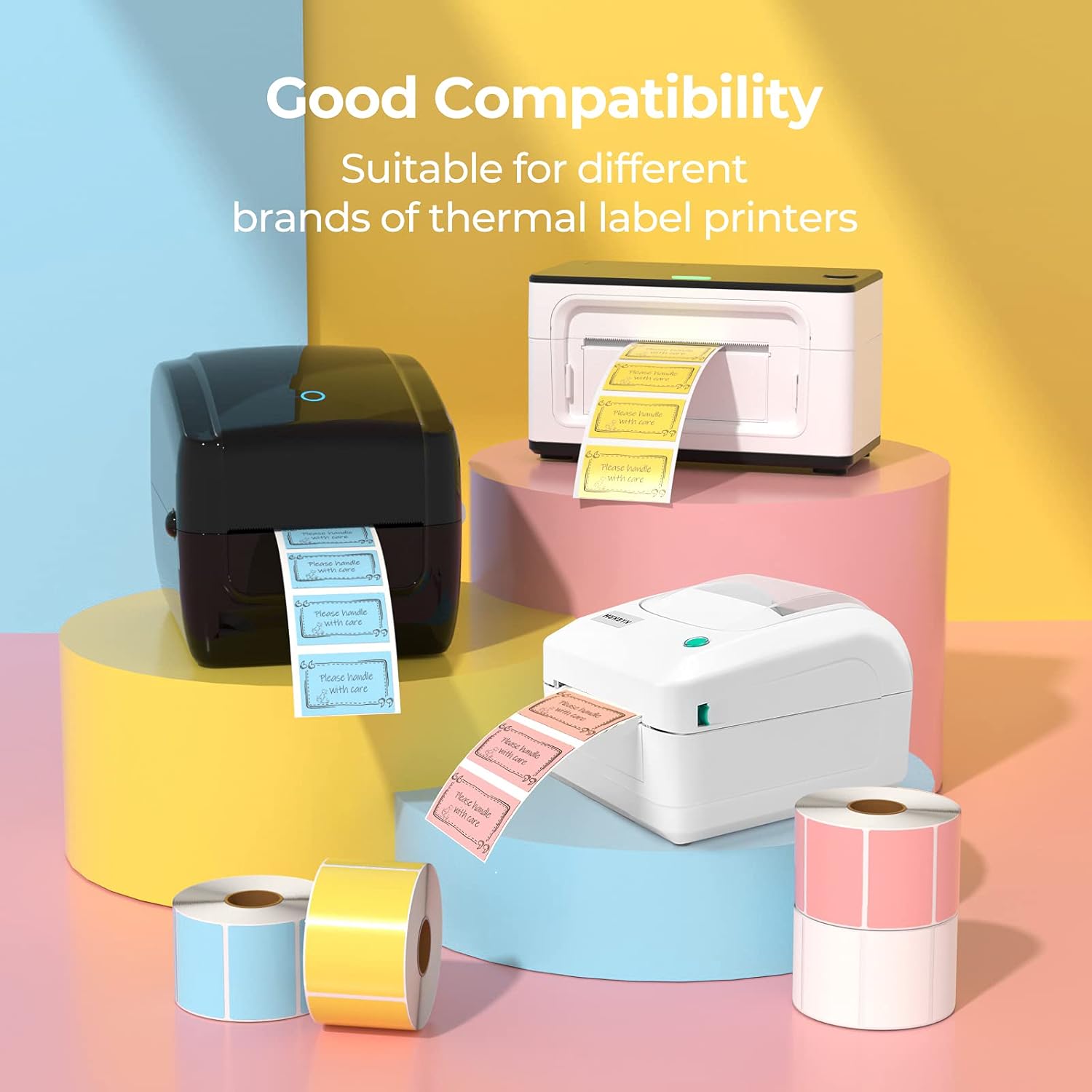 2.25"X1.25" Thermal Sticker Labels, Color Self-Adhesive Barcode Label for Direct Thermal Printer and Business, Rectangle Address Shipping Mailing Sticker, 4000 Sheets-White, Blue, Pink, Yellow
