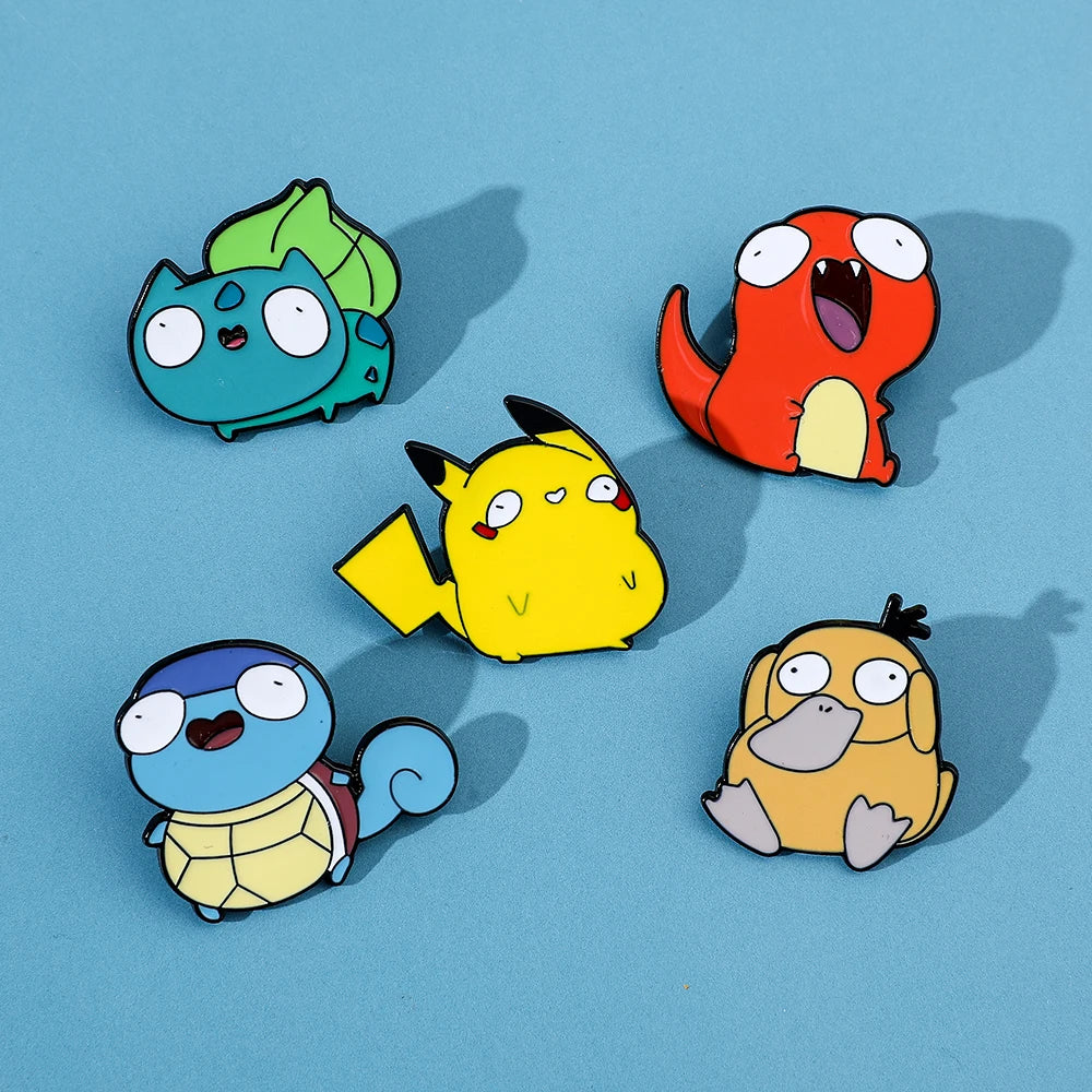 Kawaii Anime Enamel Pins Cute Psyduck Pikachu Charmander Brooch Metal Badge for Kids Hat Pins Accessories Gifts
